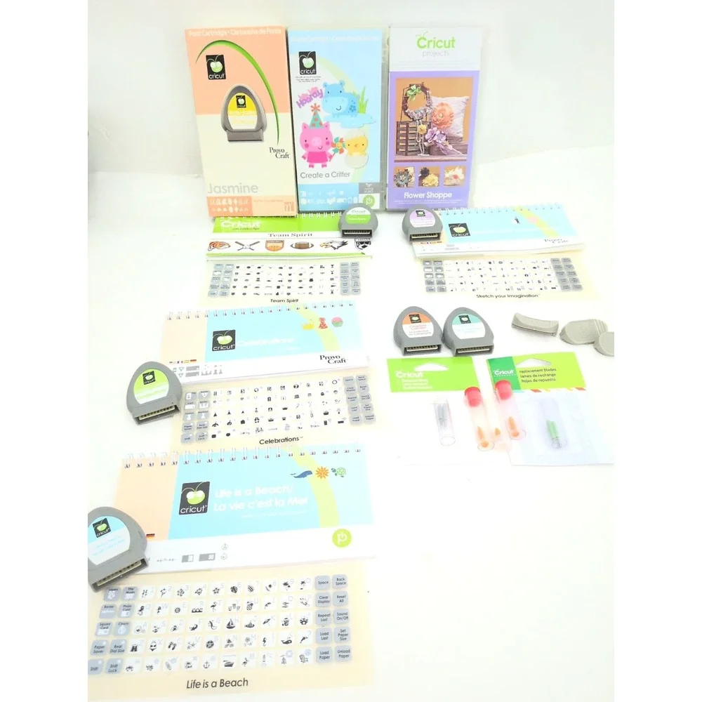 Cricut Provo Craft Cartridge Lot Beach Team Spirit Jasmine Font Flower Blades